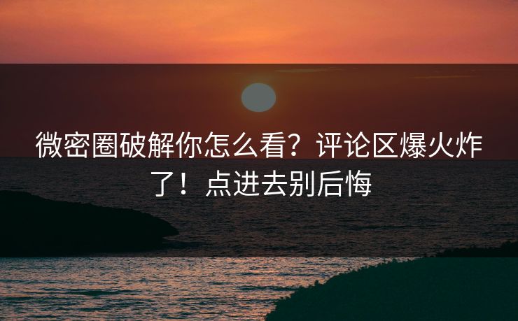 微密圈破解你怎么看？评论区爆火炸了！点进去别后悔