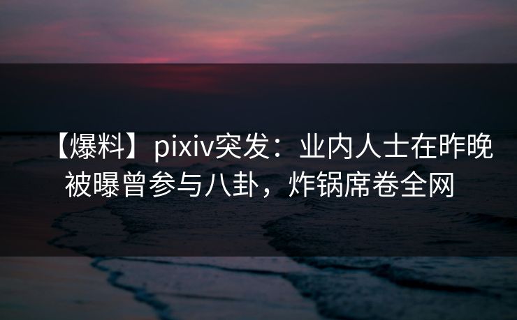 【爆料】pixiv突发：业内人士在昨晚被曝曾参与八卦，炸锅席卷全网